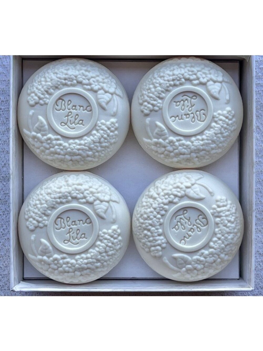 Petite Petite Blanc Lila Lilac Scented Soap Set Of Four 1.7 Oz Bars Gift Boxed